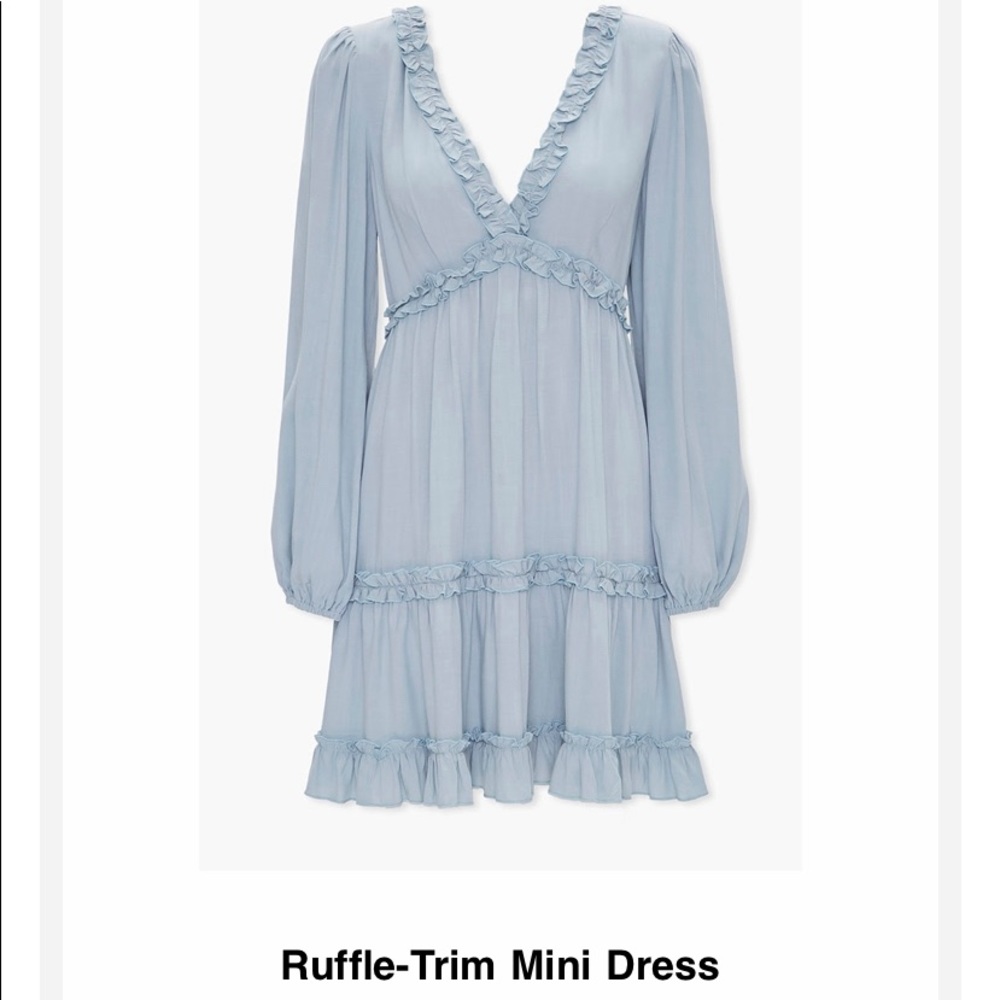 Long Sleeve Blue Ruffle Dress